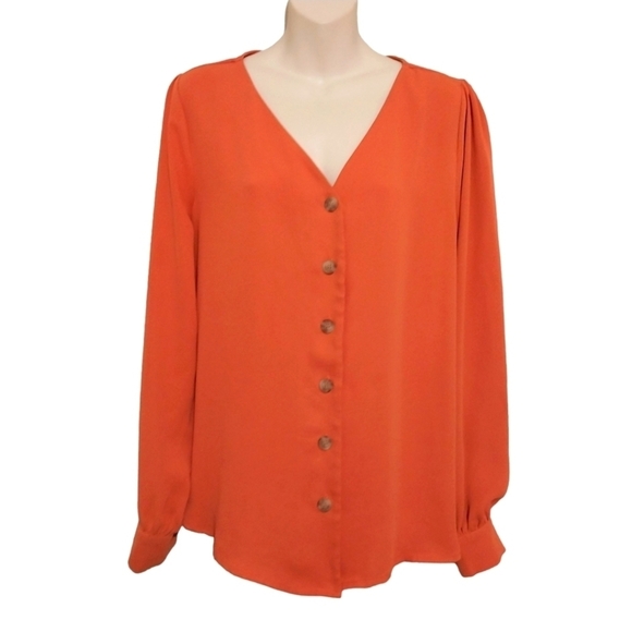Zenana Long Sleeve Dark Salmon Button Down Top Sz M - Picture 1 of 4